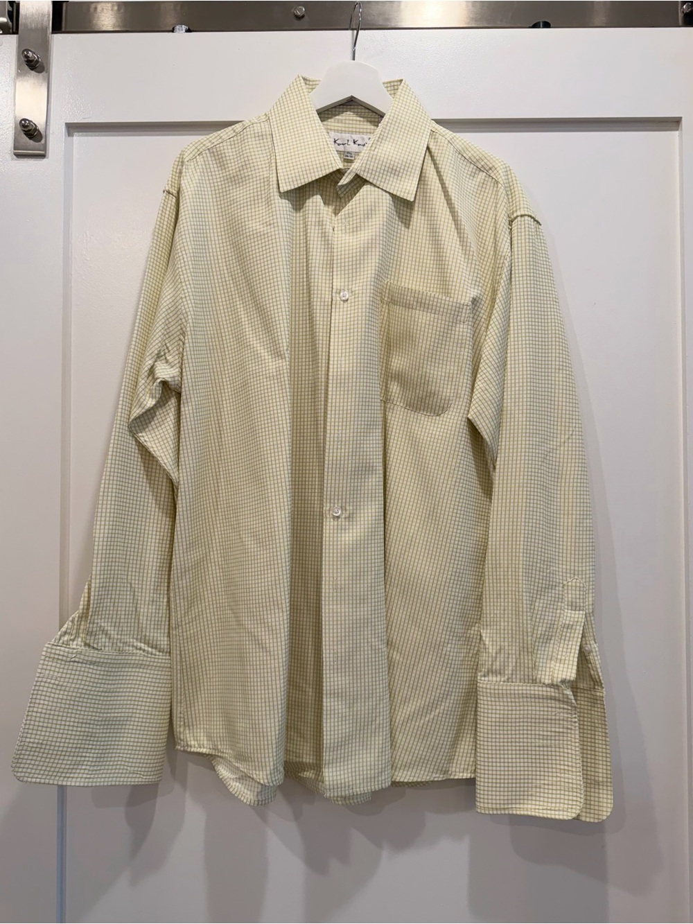 Karl Knox Men’s Dress Shirt 17.5 34/35 Green Check French Cuff Button Up